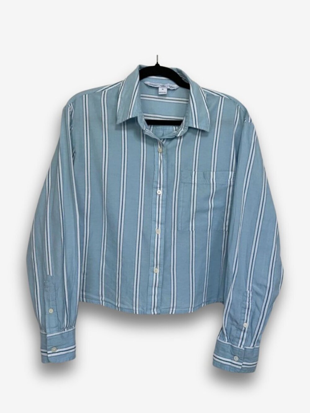 Old Navy Blue Stripe Cropped Button Front Shirt Cotton M Coastal Preppy Casual